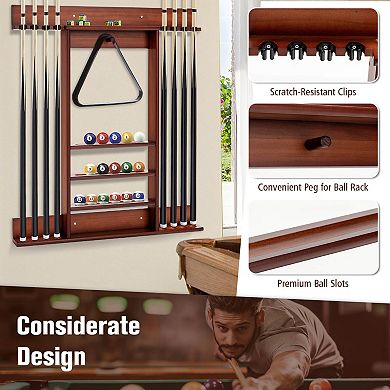 Wall-Mounted Billiard Pool Cue Rack - Brown
