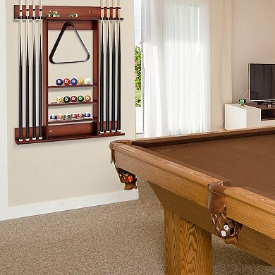 Wall-Mounted Billiard Pool Cue Rack - Brown