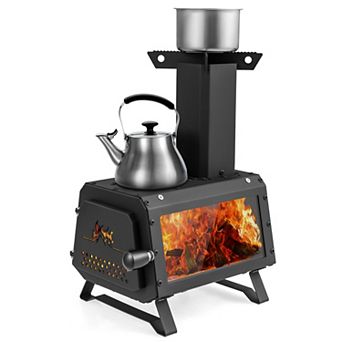 Portable Wood Burning Camping Stove with Dual Cooking Surfaces