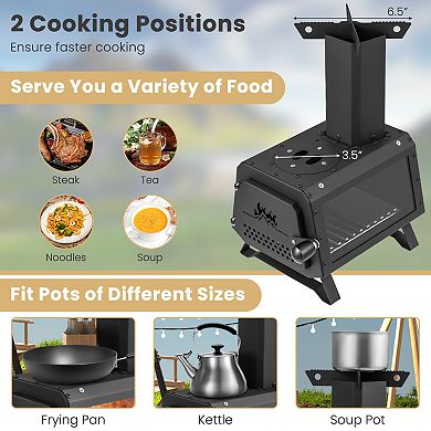 Portable Wood Burning Camping Stove with Dual Cooking Surfaces