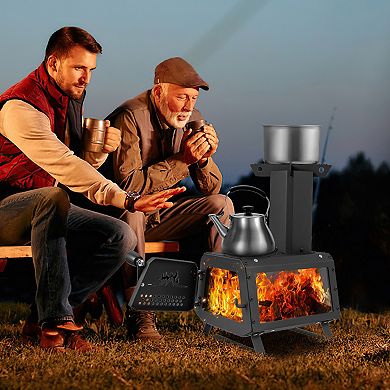 Portable Wood Burning Camping Stove with Dual Cooking Surfaces