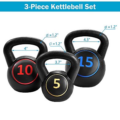 3-Piece Kettlebell Weight Set (5, 10, 15 LBS)