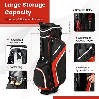 Lightweight Golf Stand Bag with 14 Way Top Dividers and 6 Pockets-Red