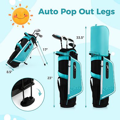 Junior Right-Handed Golf Club Set with Rain Hood Blue