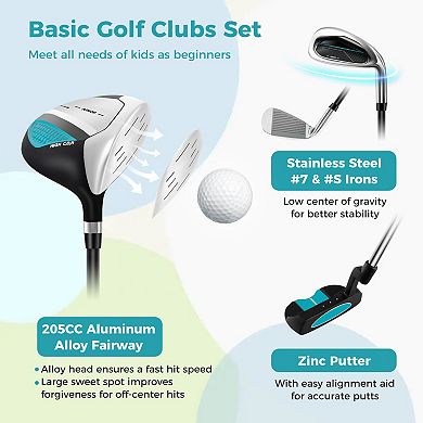 Junior Right-Handed Golf Club Set with Rain Hood Blue