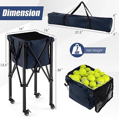 Lightweight Foldable Tennis Ball Teaching Cart with Wheels and Removable Bag