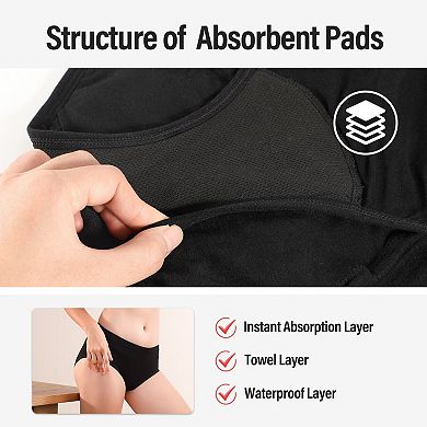 Carer 3-Pack Women's Period Underwear Washable Leakproof Womens Absorbency Panties for Menstrual