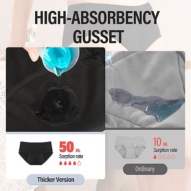 Carer 3-Pack Women's Period Underwear Washable Leakproof Womens Absorbency Panties for Menstrual