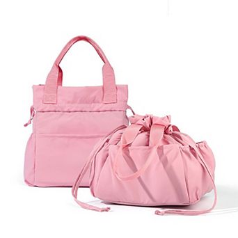 Reusable Lunch Bag with Drawstring Closure and Front Pocket Lightweight Thermal Food Tote