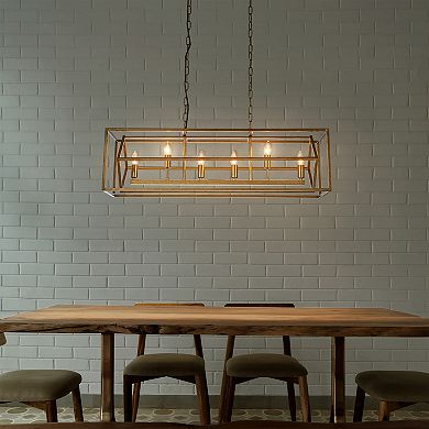 6-Light 39'' Antique Gold Modern Candle Linear Chandelier Rectangle Industrial