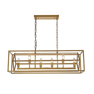 6-Light 39'' Antique Gold Modern Candle Linear Chandelier Rectangle Industrial