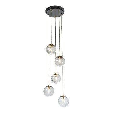 12'' 5-Light Modern Clear Ripple Glass Staircase Chandelier Globe Bubble Textured Glass Pendant