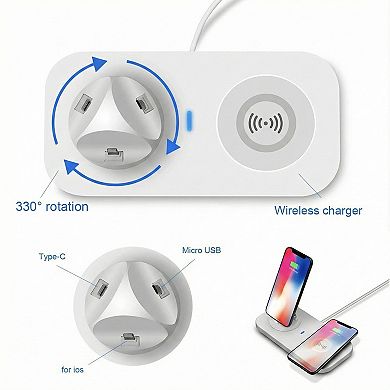 3-in-1 Wireless Charging Station with USB Cable Compatible with Qi Enabled Devices