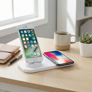 3-in-1 Wireless Charging Station with USB Cable Compatible with Qi Enabled Devices