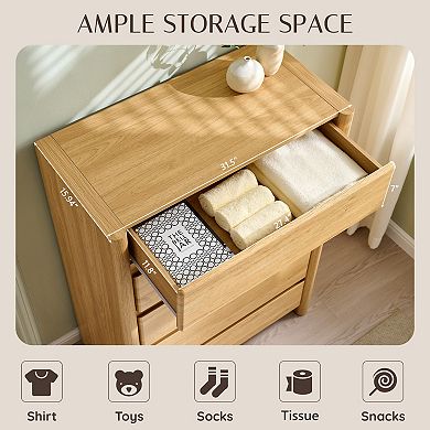 Modern 5-Drawer Dresser for Bedroom, Wood Handleless Chest with Rounded Corners & Large Storage