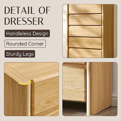 Modern 5-Drawer Dresser for Bedroom, Wood Handleless Chest with Rounded Corners & Large Storage