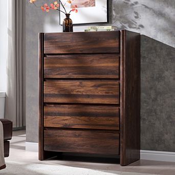 Modern 5-Drawer Dresser for Bedroom, Wood Handleless Chest with Rounded Corners & Large Storage