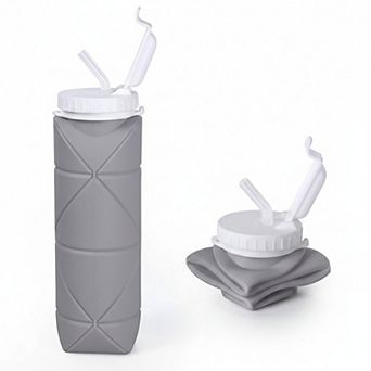 Collapsible Silicone Water Bottle with Straw Leak Resistant Folding Design and Compact Travel Size