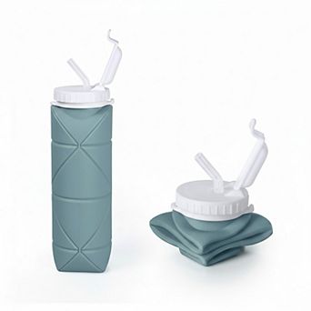 Collapsible Silicone Water Bottle with Straw Leak Resistant Folding Design and Compact Travel Size