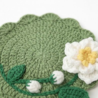 Crochet Flower Coaster Handmade Knit Table Protector