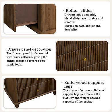 45" Tall Modern Storage Cabinet with Fluted 5 Drawer and Metal Handle