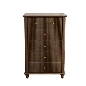 45" Tall Modern Storage Cabinet with Fluted 5 Drawer and Metal Handle