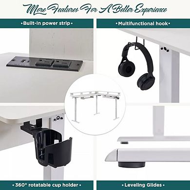 75" L-Shaped Electric Standing Desk with LED Lights, Height Adjustable Computer Desk with Drawers