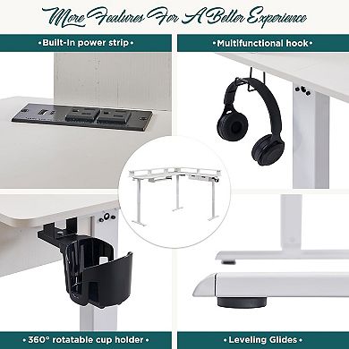 75" L-Shaped Electric Standing Desk with LED Lights, Height Adjustable Computer Desk with Drawers