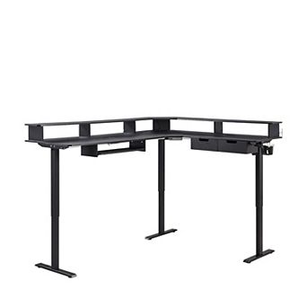 75" L-Shaped Electric Standing Desk with LED Lights, Height Adjustable Computer Desk with Drawers