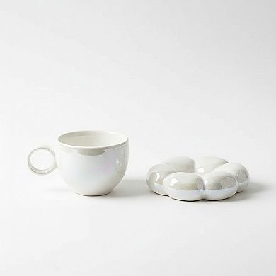 Sculpted Bubble Base Ceramic Coffee Mug with Matching Saucer