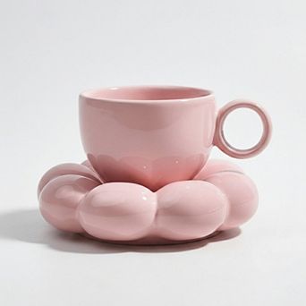 Sculpted Bubble Base Ceramic Coffee Mug with Matching Saucer