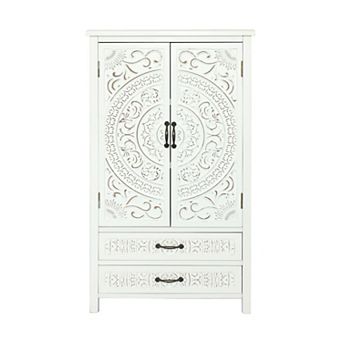 27" Accent Tall White Storage Cabinet with Two Doors and Two Drawers