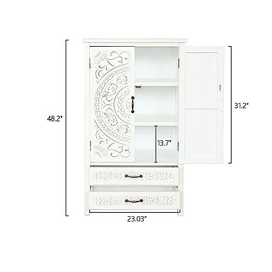 27" Accent Tall White Storage Cabinet with Two Doors and Two Drawers