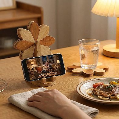 Wooden Flower Folding Coaster Set with Holder Stand