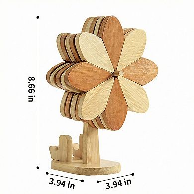 Wooden Flower Folding Coaster Set with Holder Stand