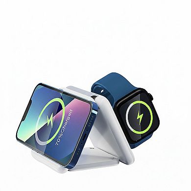 Foldable 3-in-1 Wireless Charging Station Compatible with Qi Enabled Devices