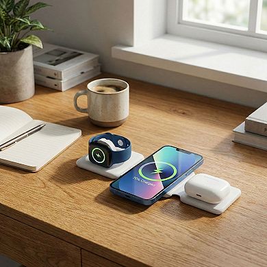 Foldable 3-in-1 Wireless Charging Station Compatible with Qi Enabled Devices