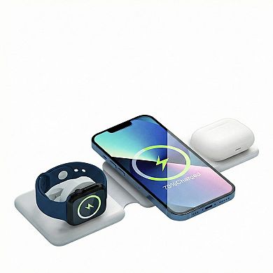Foldable 3-in-1 Wireless Charging Station Compatible with Qi Enabled Devices