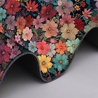 Gaming Mouse Pad Desk Mat with Floral Print Stitched Edges for Keyboard and Laptop