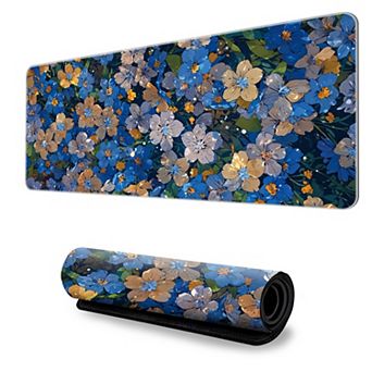 Gaming Mouse Pad Desk Mat with Floral Print Stitched Edges for Keyboard and Laptop