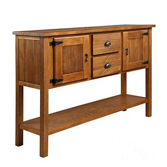 48" Solid Wood Sideboard, Retro Console Table with 2 Drawers & Cabinets, Bottom Shelf