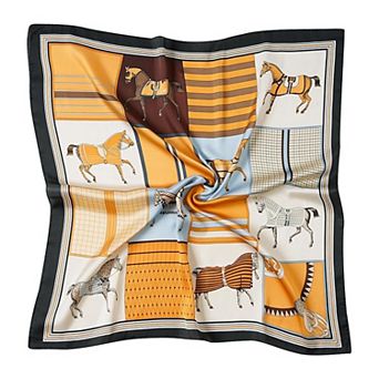 Women's Square Equestrian Horse Satin Scarf Lightweight Silk Feel Wrap 27.5 Inch