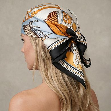 Women's Square Equestrian Horse Satin Scarf Lightweight Silk Feel Wrap 27.5 Inch