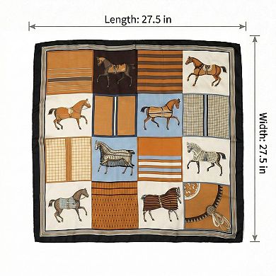 Women's Square Equestrian Horse Satin Scarf Lightweight Silk Feel Wrap 27.5 Inch