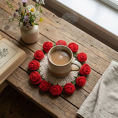 Handcrafted Crochet Sunflower Coaster with Floral Knit Design