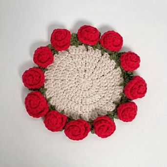 Handcrafted Crochet Sunflower Coaster with Floral Knit Design