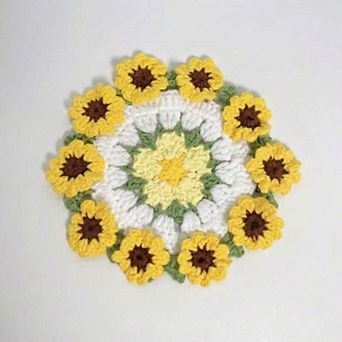 Handcrafted Crochet Sunflower Coaster with Floral Knit Design