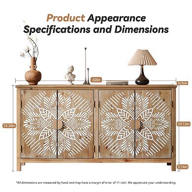 60" Wood Storage Cabinet with 4 Doors