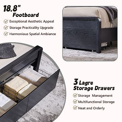 Modern Bed Frame with 50" Curved Headboard & Storage Drawers, No Box Spring Needed
