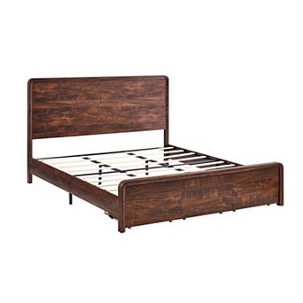 Modern Bed Frame with 50" Curved Headboard & Storage Drawers, No Box Spring Needed
